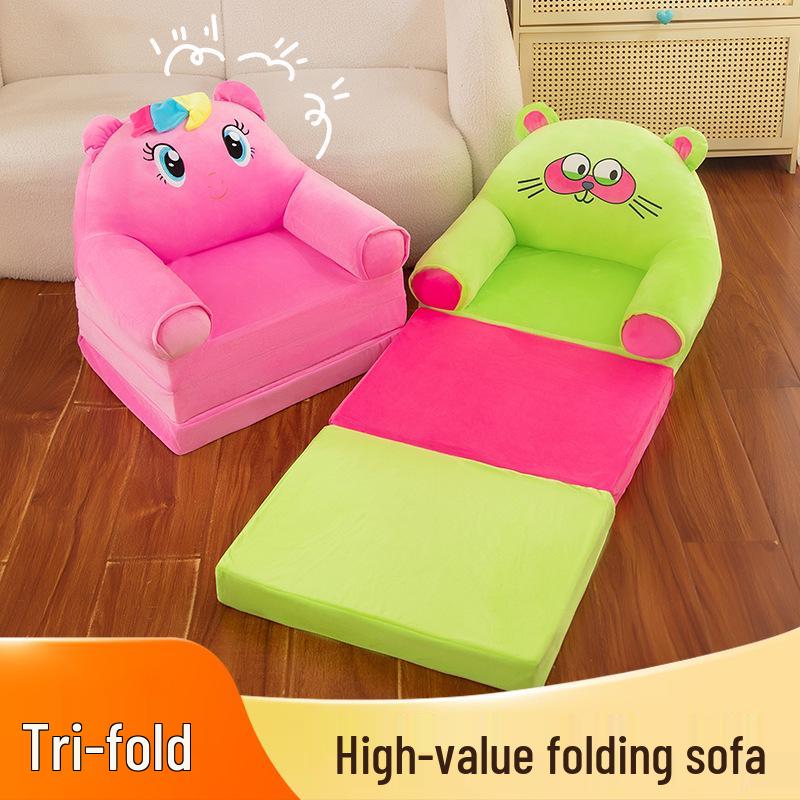 Foldable Three-Fold Cartoon Sofa for Kids: Lazy Baby Seat & Tatami Nap Sofa