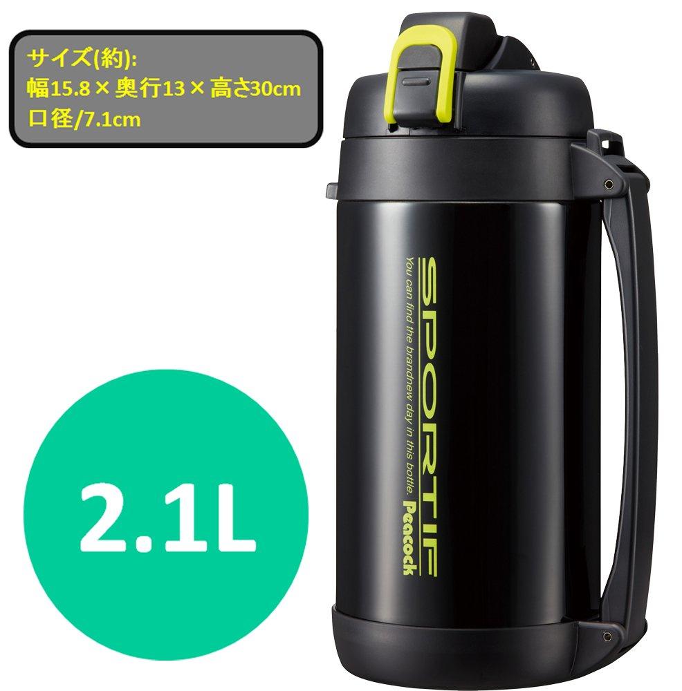 Peacock Stainless Steel Water Straight Bottle, Drink, 2.1L, Black, AJB-201B