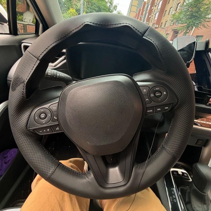 Hand Stitched Microfiber Leather Steering Wheel Cover For Toyota Avalon Camry 2018-19 Crown 2018-19 Corolla 2018- RAV4
