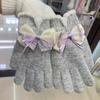 New Gloves Women's Autumn and Winter with Wool High-value Bow Wool Knitted Warm New Gloves