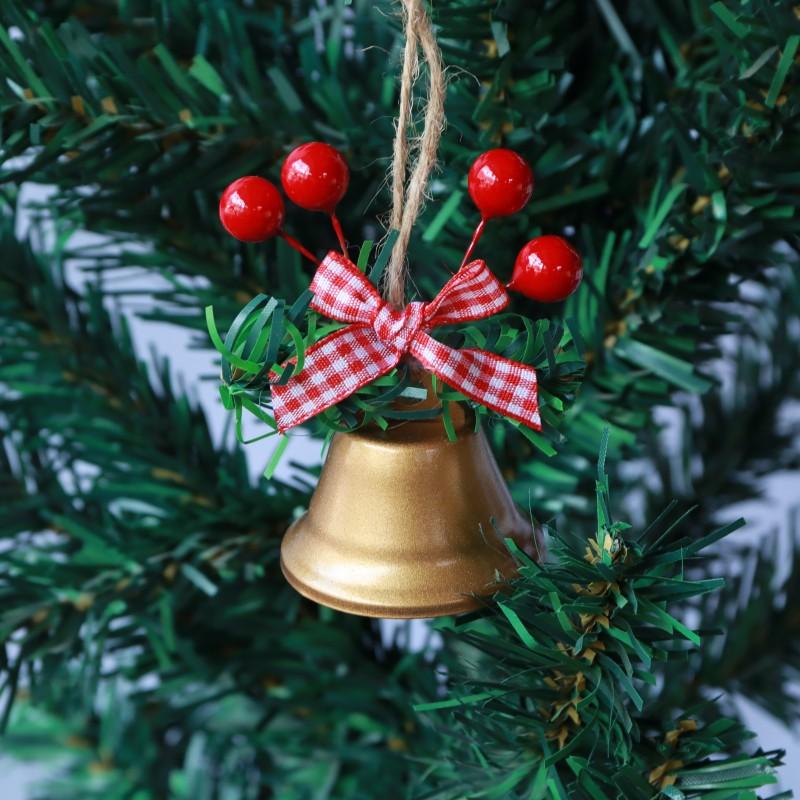 4Pcs Christmas Decorations Christmas Tree Ornaments Five-Star Snowflake Bells Hemp Rope Berries Accessories Christmas Bells
