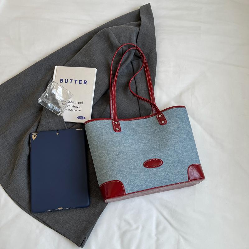 Student Classroom Large Capacity Tote Bag Women's Korean Fashion Denim Casual Underarm Bag  Commuter Shoulder Bag