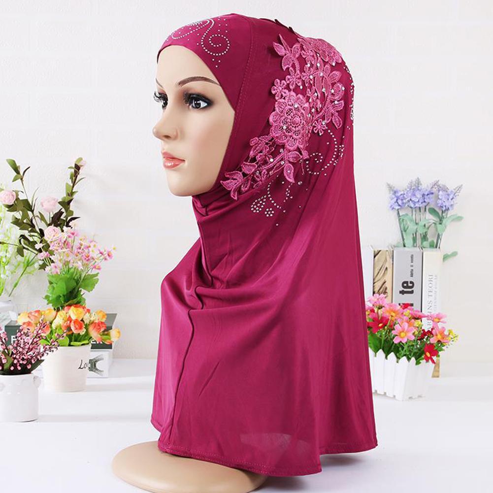 Multi-color Soft Lace Diamante Decoration Muslim Headscarf Hijab Scarf Islamic Shawl Ladies Headscarf