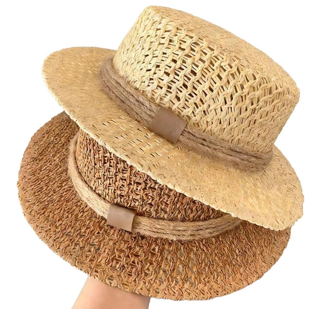 Old money wind hollow flat brim straw hat women's summer seaside beach vacation top hat UV protection shade sun protection hat