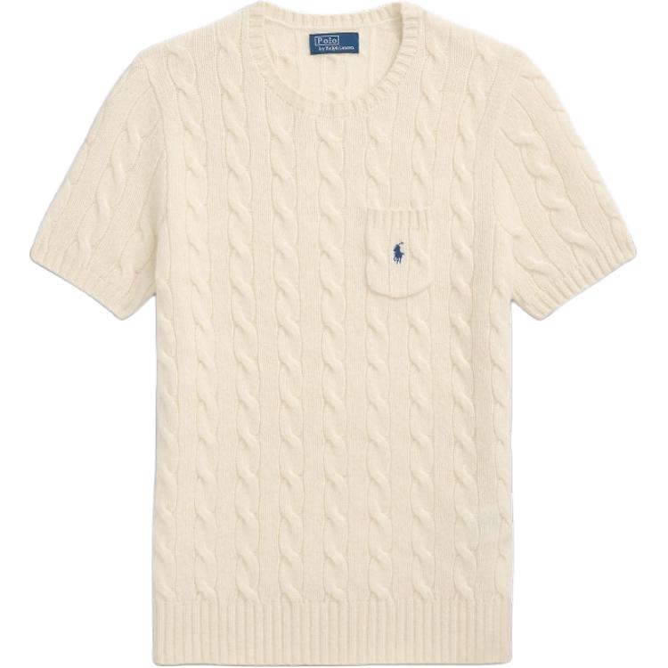 

Polo Ralph Lauren FW24 Однотонный свитер с вышивкой маленького пони, с круглым вырезом, облегающего кроя, с коротким рукавом, женский свитер, кремовый WMPOSWENC021047-100 S