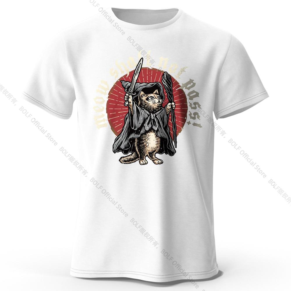 Men's Meow Shall Not Pass Printed T-Shirt 100% Cotton Oversized Cat Graphic Tees for Women Summer Tops Nerd Streetwear