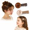 Wooden Texture Vintage Button Hair Clips Sweet Side Clip Floral Barrettes  For Women Kids