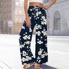 Women's Printed Wide Leg Pants With Pockets High Waist Drawstring Loose Casual Pants