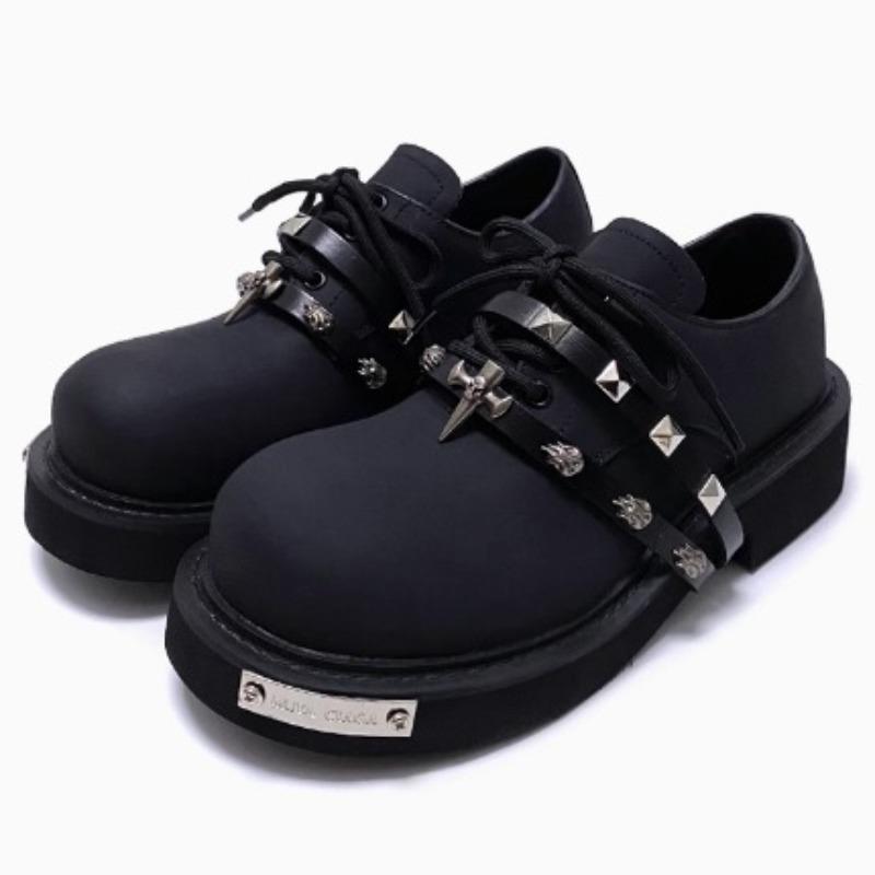 Men's Women Thick-soled Big-head Retro Derby Shoes Fashion High Quality Leather Shoes Rivet Metal Decoration Men Women Sneakers