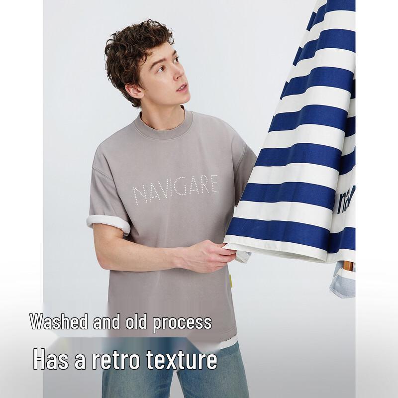 NVG·YOUNG Men's Distressed Cotton Round Neck Short Sleeve T-Shirt