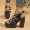 Elegante und stilvolle Damen-Sandalen mit hohem Absatz, dickem Absatz und Schnalle, mit Plateau., Damenschuhe