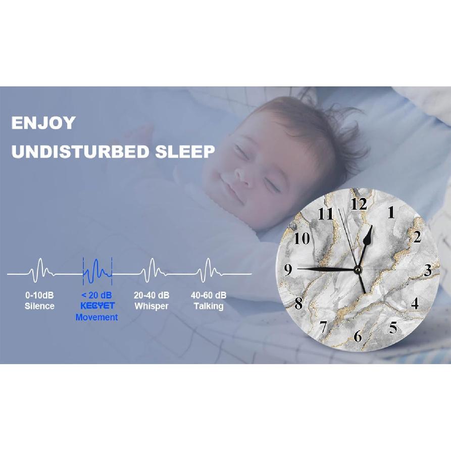 White Marble Gold Vein Modern Round Wall Clock Quartz 10 Inch Creative Silent Non Ticking Decorative,Minimalist Style for Classroom School Kitchen