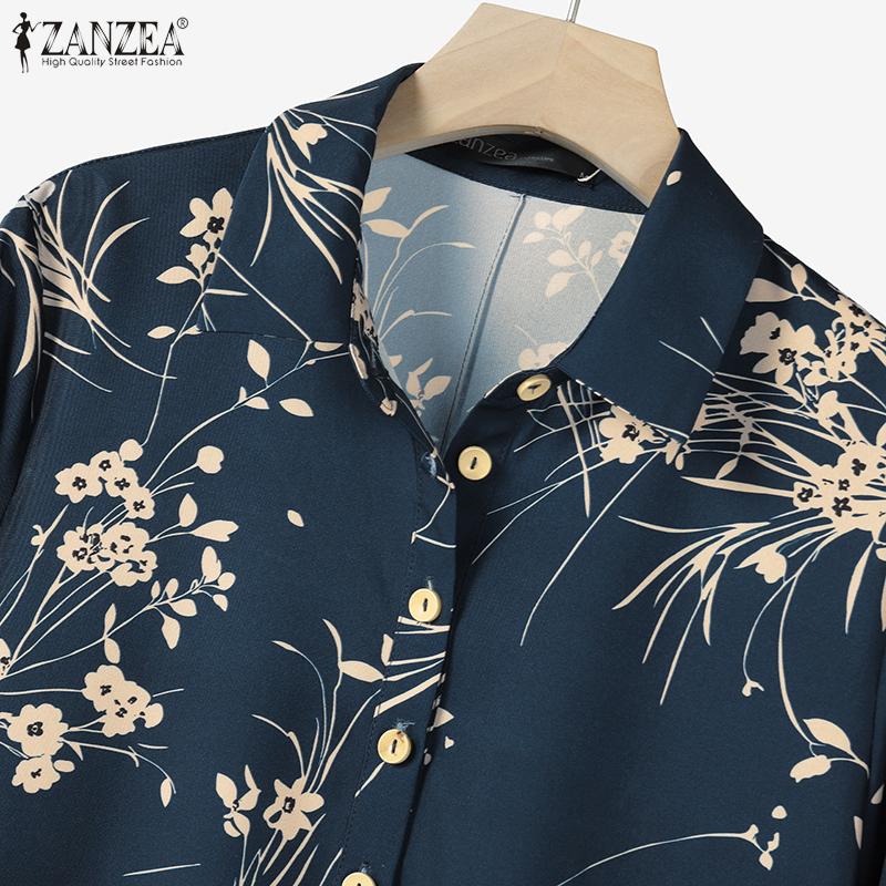 ZANZEA Lässiges zweiteiliges Anzug-Set für Damen mit langer Bluse und Hose im Print