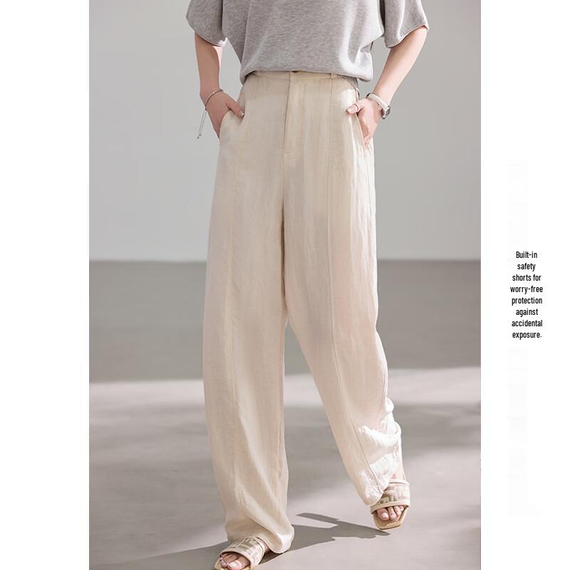 VICTORIA&VERA Linen-Blend Straight Leg Casual Pants