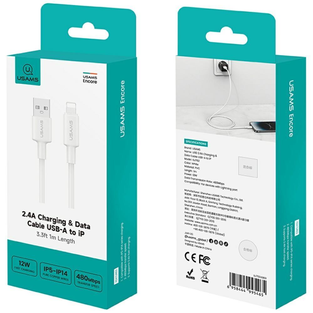 USAMS U90 2.4A USB-A to Lightning Cable White