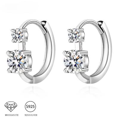 S925 Sterling Silver 0.6 Carat * 2 Moissanite Double Diamond Earrings Fashion Design Light Luxury Senior Ladies