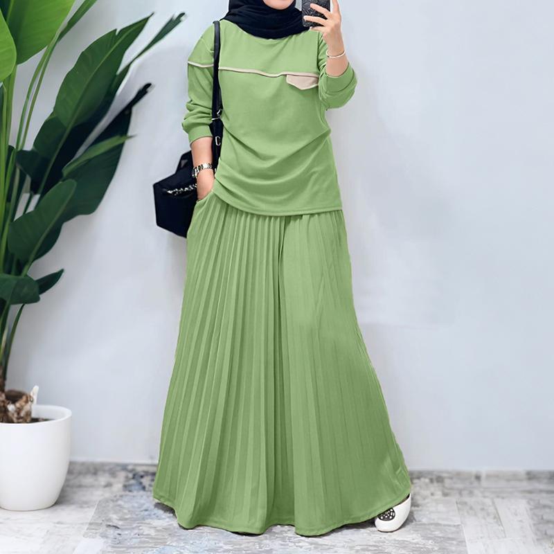 

ZANZEA Женская блузка с длинным рукавом и длинные юбки, повседневные костюмы-двойки 2XL светло-зеленый