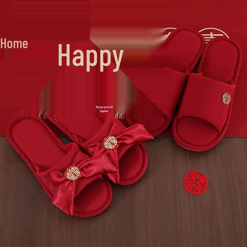 Festive Red Bride & Groom Wedding Slippers - Summer Dowry Gift Pair