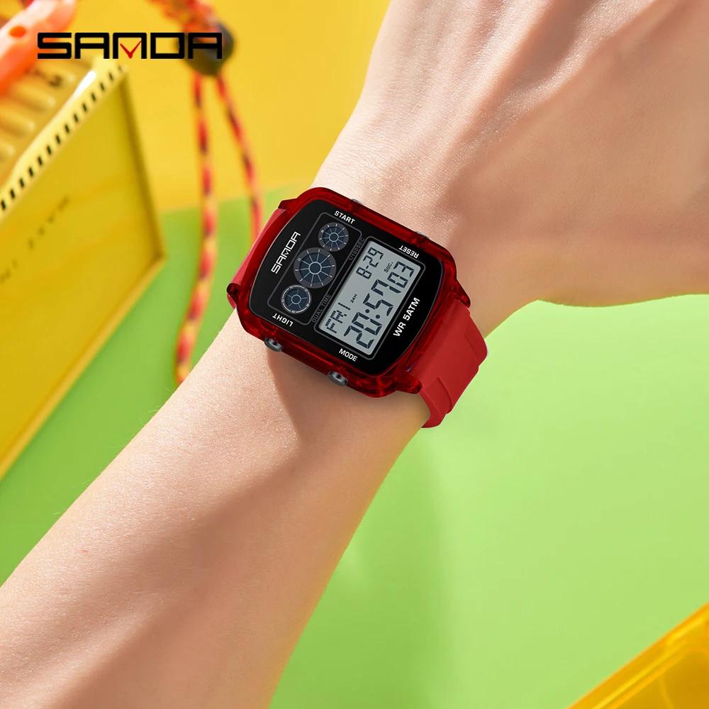 SANDA Brand 6503 Fashionable Square Timer Electronic Watch, Student Alarm Clock, Multifunctional Waterproof Sports Men's Watch