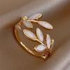 Women's Adjustable Leaf Ring Floral Jewelry with Open Leaf Design, Elegant Ring & Party Ring