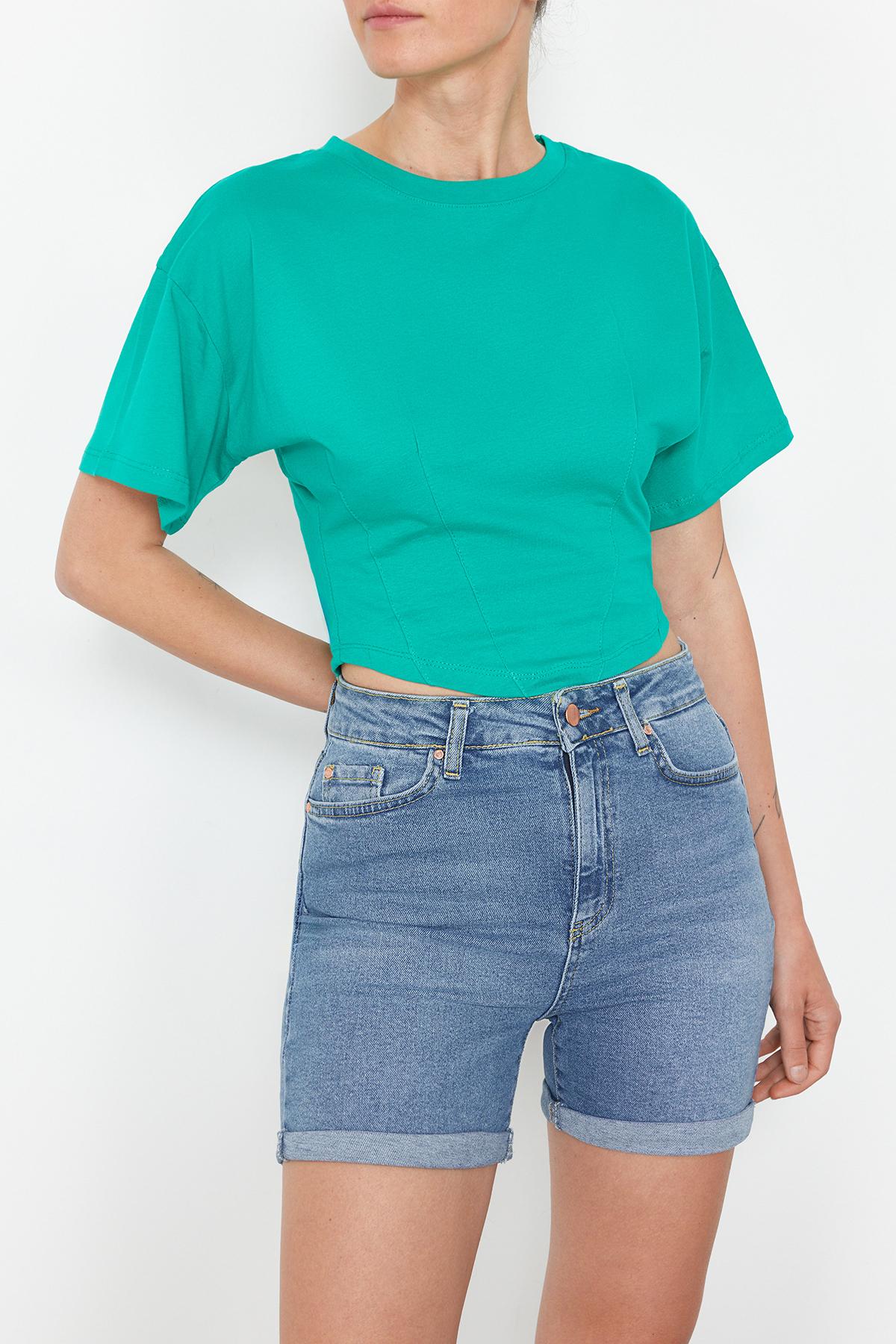 

Women s Fashion New T-Shirt Green Regular Knitted T-Shirt M белый