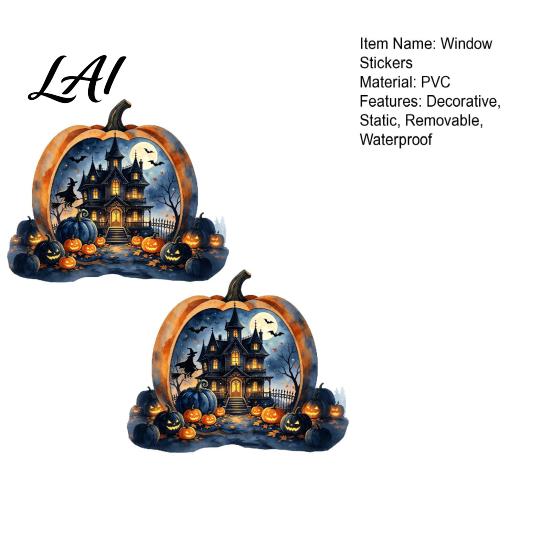 Outdoor Balcony Window Stickers Halloween Pumpkin Haunted House Static Stickers Waterproof PVC Castle Decals Decals Removable Clings for Home Glass