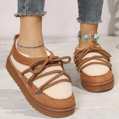 Winter Lace-up Comfortable Large-size Snow Boots Fashionable New Round Toe Thick Sole Non-slip Casual Walking Boots for Women