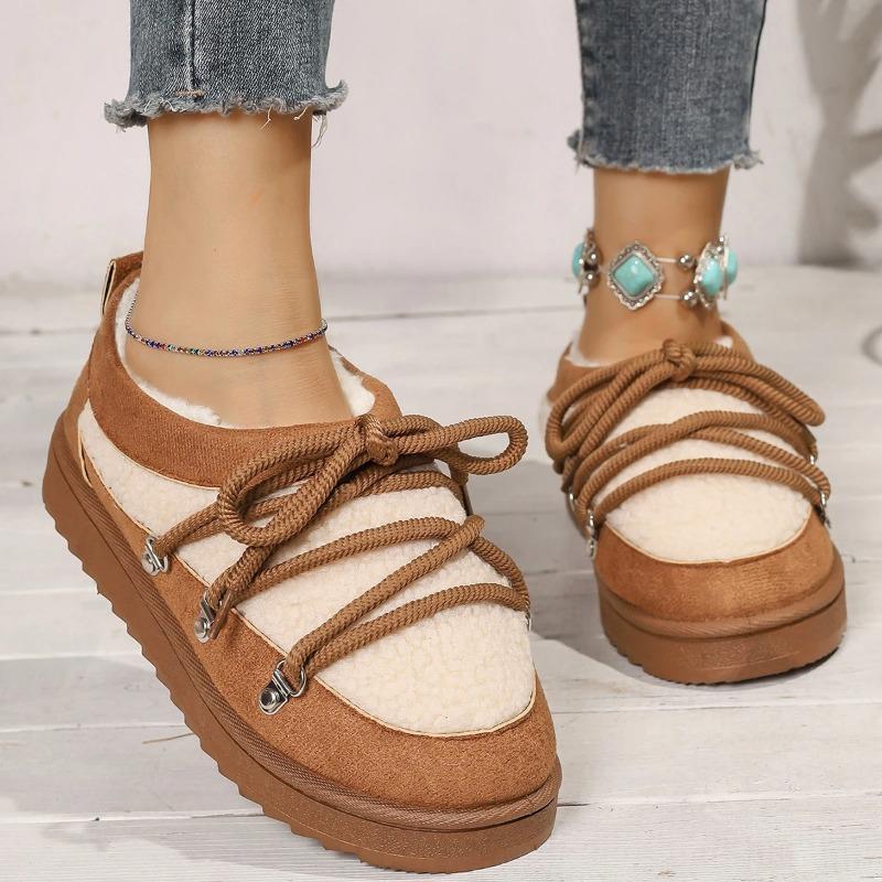 Winter Lace-up Comfortable Large-size Snow Boots Fashionable New Round Toe Thick Sole Non-slip Casual Walking Boots for Women