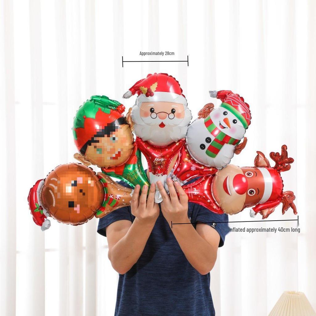 Large Base Christmas Tree Decoration with Santa, Reindeer, and Snowman Balloons for Kindergarten