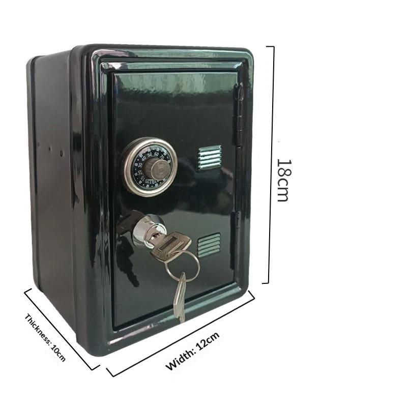 Mini Metal Safe Piggy Bank with Combination Lock Key Access Portable Coin Cash Saving Box for Kids Home Desktop Decor