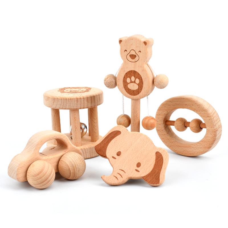 

Wooden Baby Sensory Rattle: Unpainted Teething Toy for Toddlers