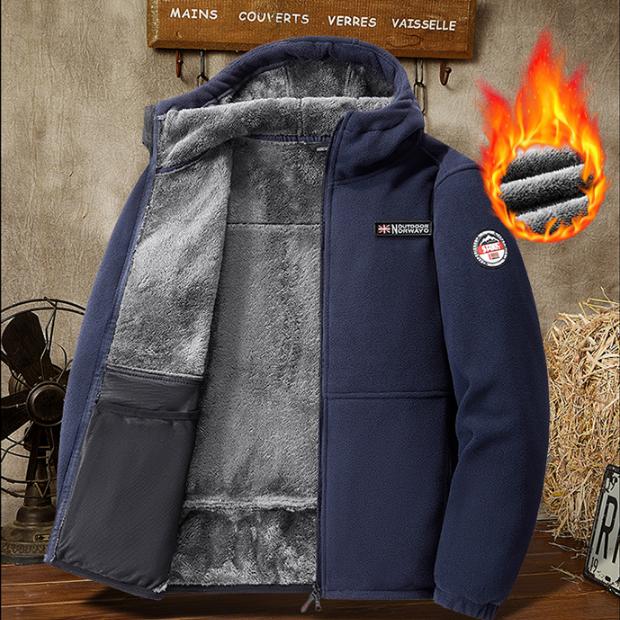 מעיל פליז חורפי עם קפוצ'ון ורוכסן צמר כבש, מעיל פליז קטיפתי חורפי שרוולים ארוכים בגזרה צרה