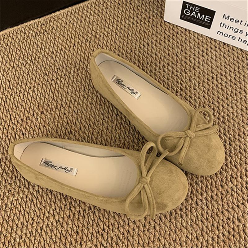 Women Elegant Round Toe Ballet Flats With Butterfly Knot Shallow Slip On Shoes