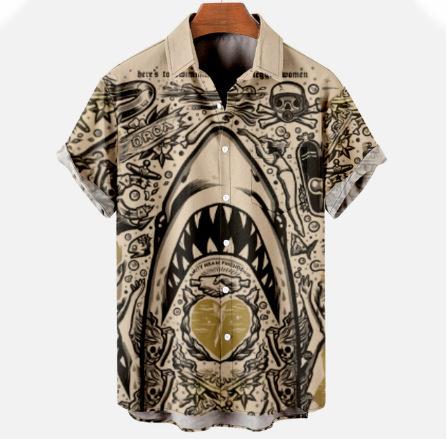1116 Cool Cute Shark 1D Print Pattern Men's Shirt Street Casual Men's Shirt