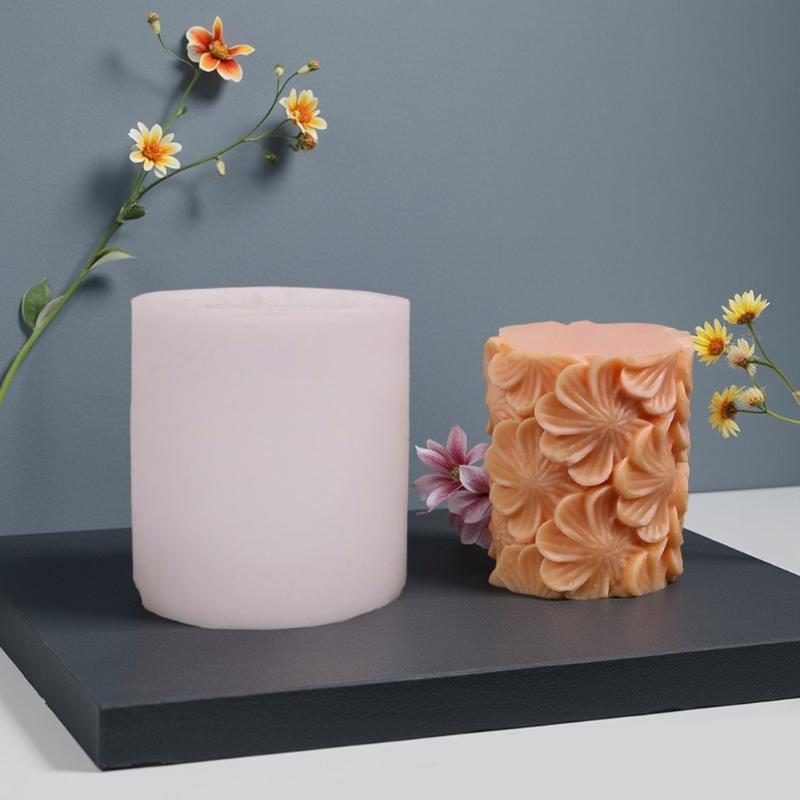 Embossed Flower Cylinder Silicone Molds for Epoxy Resin Candle Soap Home Decoration Chocolate Fondant Silicone Molds