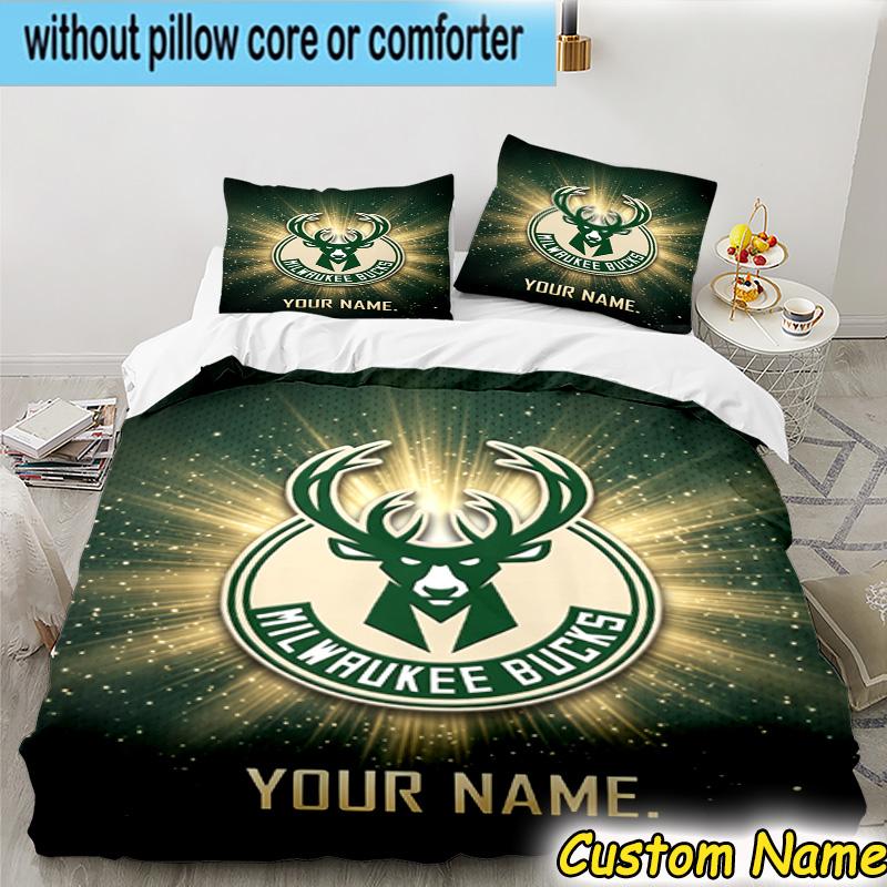 3pcs Custom Name Bucks Team Logo Bedding Set Includes 1 Duvet Cover & 2 Pillowcases for All Seasons Dormitory Home Decor Christmas Gifts