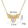 Women's Butterfly Necklace with Colored Zircon: Elegant Titanium Steel Clavicle Chain, Non-Fading, European & American Style