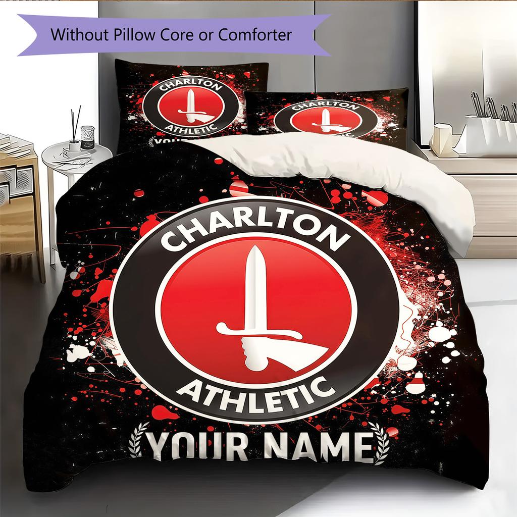 Custom Name Charlton Athletic Pattern Bedding Quilt Set Home Decoration Gift (1 * duvet cover + 2 * pillowcase without core)