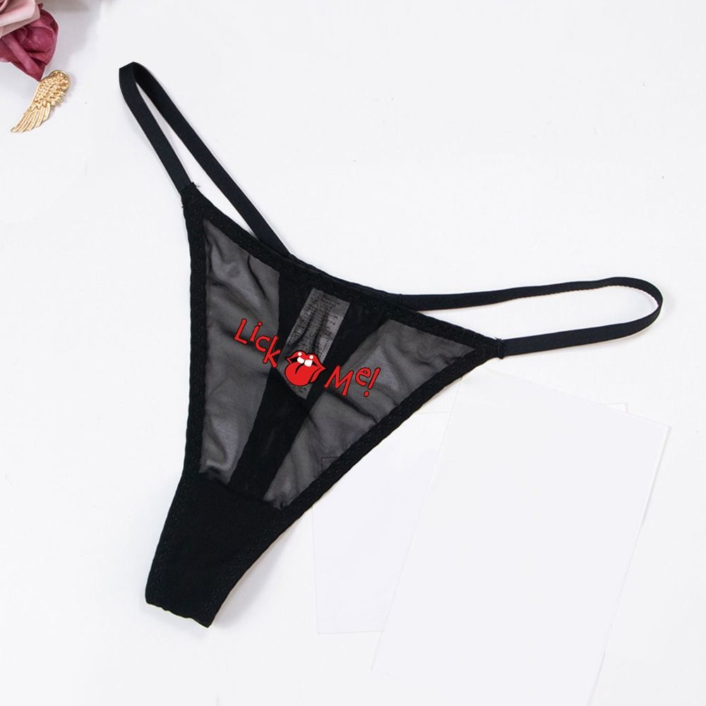 Printing Sexy G Strings Letter Low Waist T-back Transparent Sexy Mesh Thong Briefs
