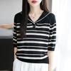Women Knit T-shirt MODERN NEW SAGA Summer Knitted Shirt Short Sleeve Tees Sailor Collar Pullover Knit Tops