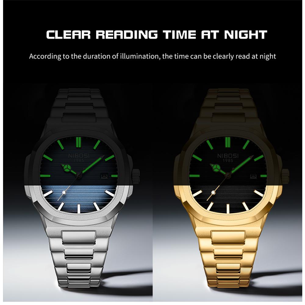 NIBOSI Luxury Man Wristwatch Waterproof Luminous Chronograph Watch for Men Stainless Steel Men's Quartz Watches