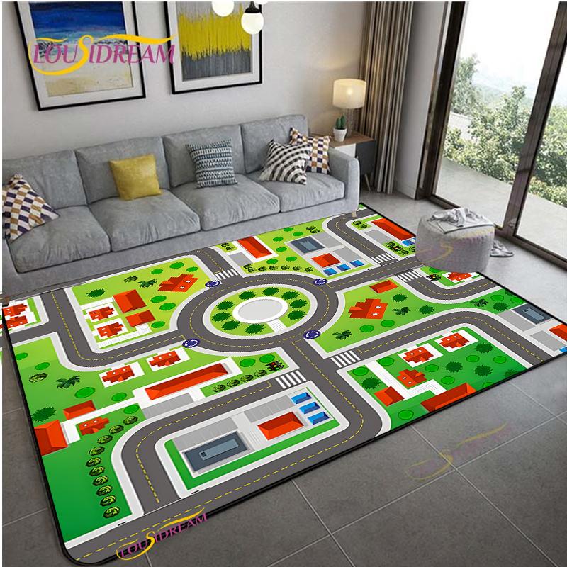 Alfombra Road Traffic Rout Map Carpet Living Room Sofa Coffee Table Bedroom Rugs Kitchen Kid Play Anti-slip Floor Mat Home Decor
