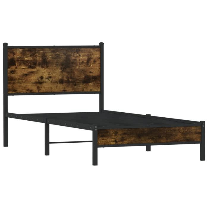 VidaXL Cadre de lit en métal avec tête de lit chêne fumé 75x190 cm, lit simple, meuble de chambre à coucher, lit d'invité, 4007804