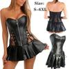 S-6XL Plus Size Spodní prádlo Dámské Černá Umělá kůže Burlesque Steampunk Korzet Šaty Korzet Vesta Poprsí
