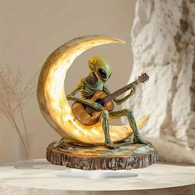 Zahradní soška mimozemšťana Boho dekorace Figurka mimozemšťana Mimozemská dekorace Akrylová dekorace na stůl Sochy na konferenční stolek Akrylový měsíc Kytarista