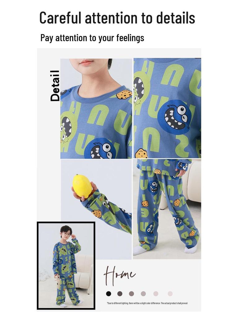 Boys' Spring/Autumn Cotton Pajama Set - Skin-Friendly Cartoon Print Two-Piece for Kids 2025