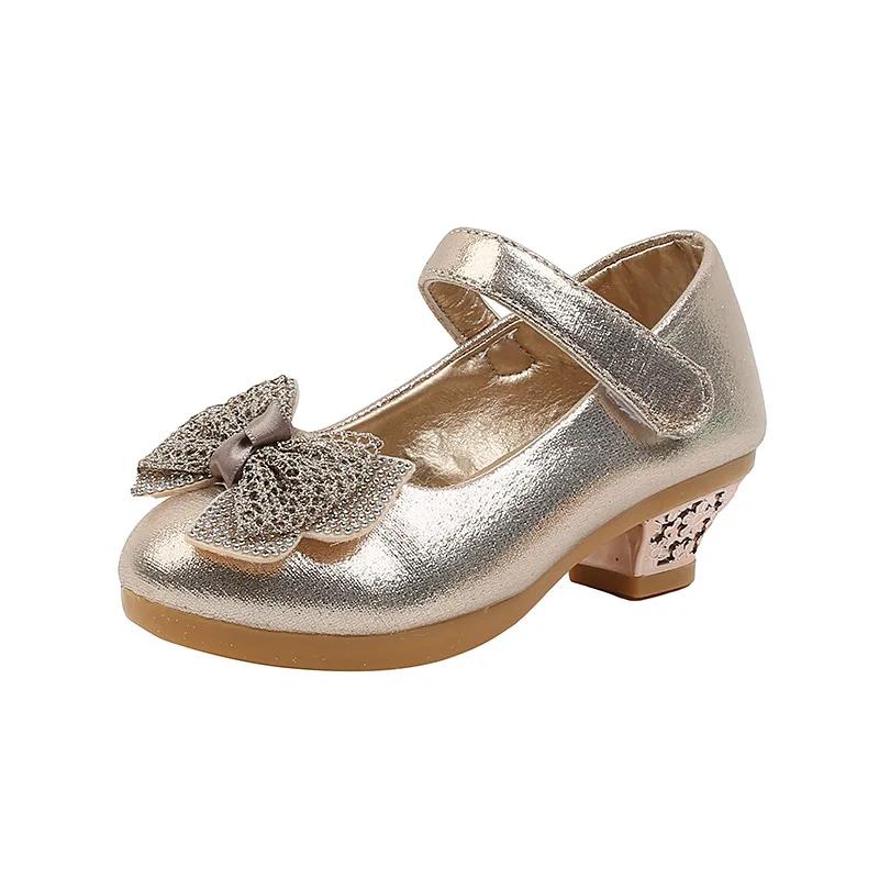 Girl's High Heel Shoes Elegant Bowtie Kids Causal Princess Ballet Shoes Fashion Versatile Children's Leather Shoes Non-slip Soft