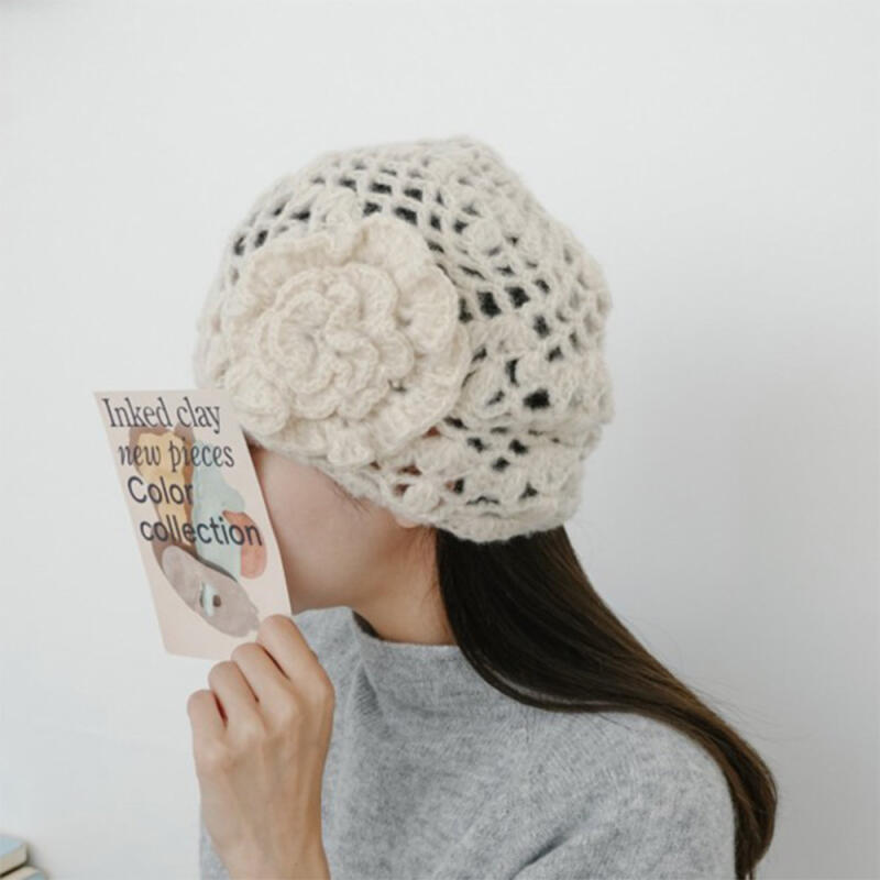 Women s Floral Knit Beanie Fall Knit Hat brown