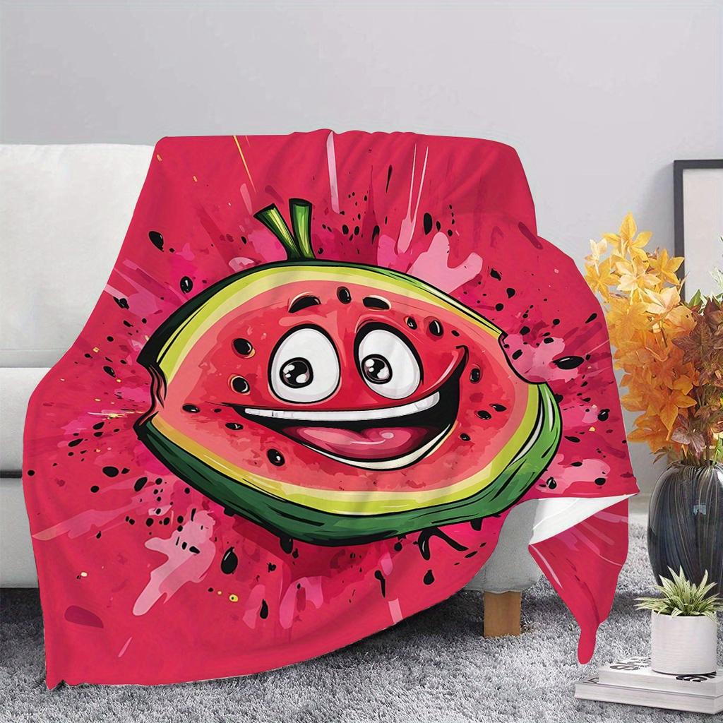 Modern watermelon fruit pattern Flannel printed blanket suitable for all seasons suitable for living room office sofa and travel