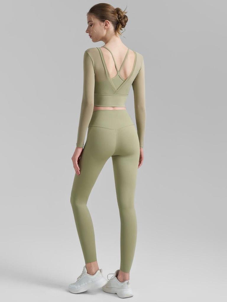2025 Autumn Women's Mesh Yoga Set: Two-Piece Short & Tight Lycra Pants